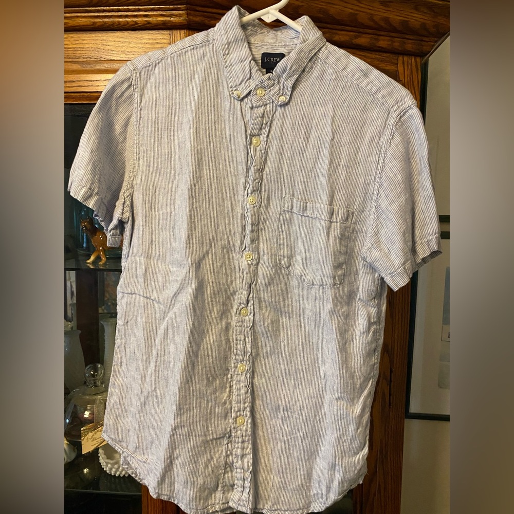 J. Crew Men's Linen-Cotton Stripe Pattern Short Sleeve Button Down Shirt Size S